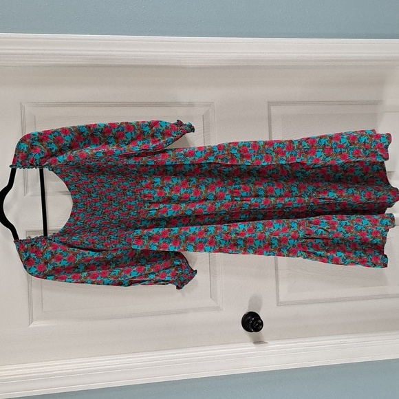 Subiki Smocked Floral Square Neckline Flowy Boho Teired Midi Maxi Long Dress - Picture 7 of 11